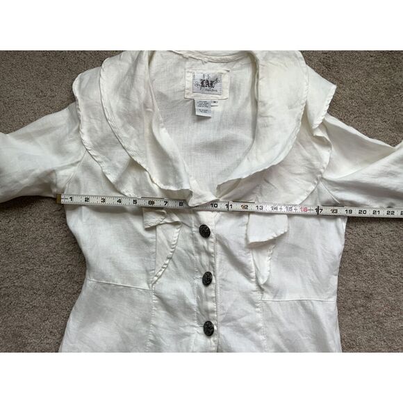 Live A Little Cream Linen Ruffle V-neck Button Front Blouse Size Medium - Picture 7 of 13